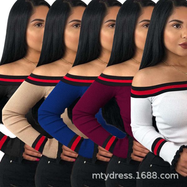 

m686 women's off shoulder thread cute street ribbon style body shaping top, Black;gray