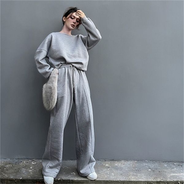 

2021 new autumn comfortable long-sleeve sweater loops cool legged pants girl 2 piece feminine ensemble casual outfits njh5, Black;gray
