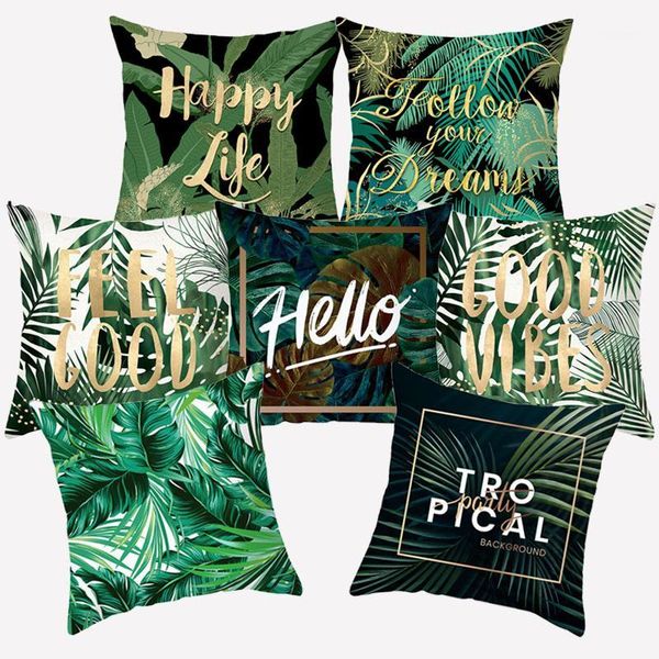 

cushion/decorative pillow tropical plant letter pattern cushion cover polyester monstera decorative throw pillows one side printed pillowcov