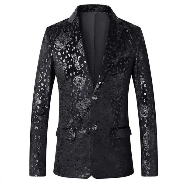 

and urban men's winter suit autumn slim fit black fashion leisure animal print youth blazer, White;black