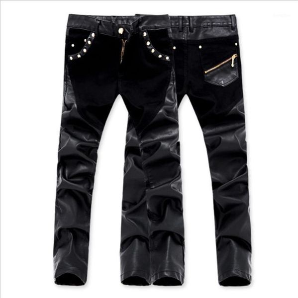 

men fashion leather pants plus size 28-36 slim locomotive nightclub casual pencil pants for male, Black