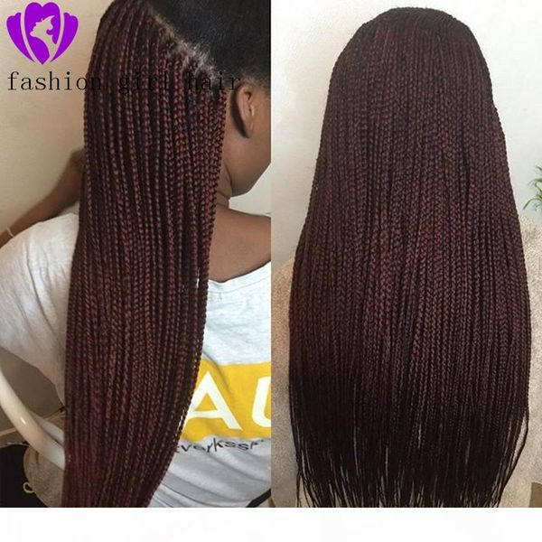 

long two tone burgundy synthetic lace front wig ombre red heat resistant hair braided box braids lace wigs for women, Black;brown