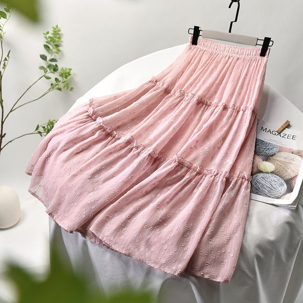 

2021 new sherhure summer boho pink stretch high waist women white skirt midi length with lining jupe femme saia 3szq, Black