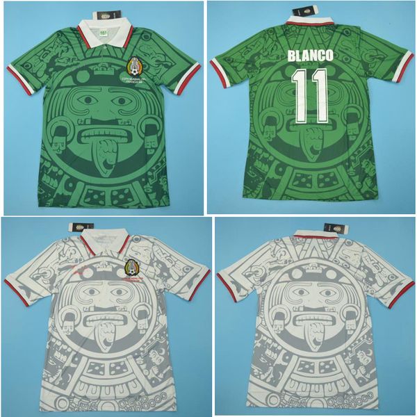 

1998 mexico retro jerseys classic vintage luis garcia blanco soccer jersey home green hernandez 98 football shirt camisa de futebol, Black;yellow