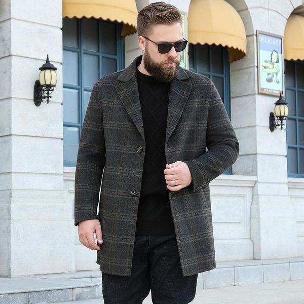 

tao factory show thin wool coat loose fat gentleman grid fertilizer plus-size men's double coat, Black