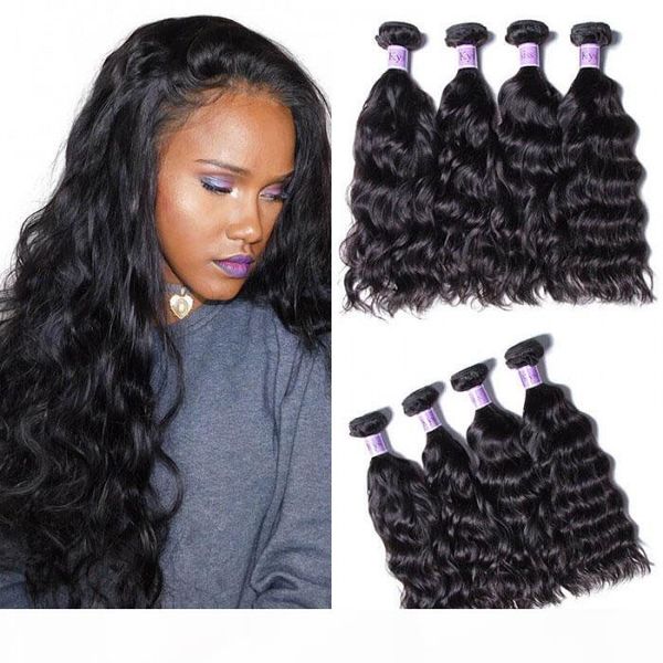 

tkwig 7a 4 bundles unprocessed peruvian natural wave hair extensions clip in human hair 24 inches, Black;brown