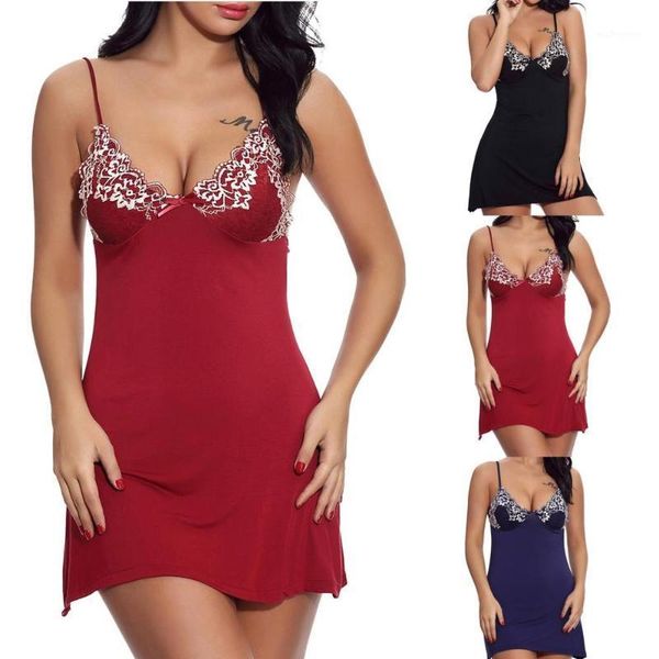 

womens silk fashion sling sleepwear lingerie lace nightwear underwear1, Black;red