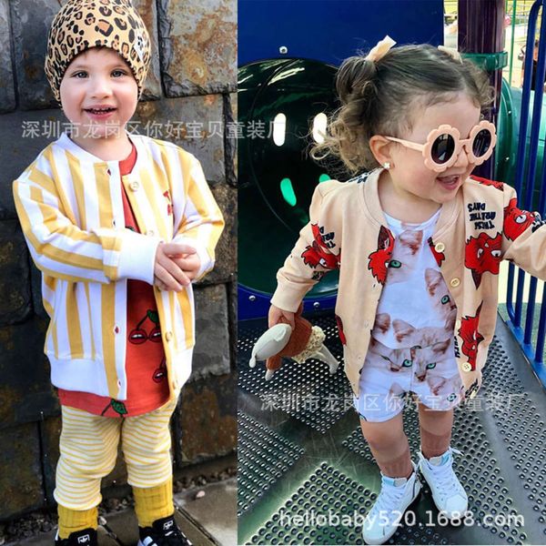 

winter one 19 new year same autumn kitten cartoon coat striped cardigan for boys and girls, Black