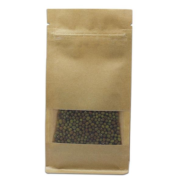 

100pcs brown kraft paper food packaging zipper bag side gusset stand up zip lock window pouch coffee tea dried flower 2 h sqcunh