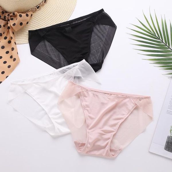 

3 pack women's 100% real silk front and crotch with full mesh low rise panties briefs underwear lingerie s  l 1029, Black;pink