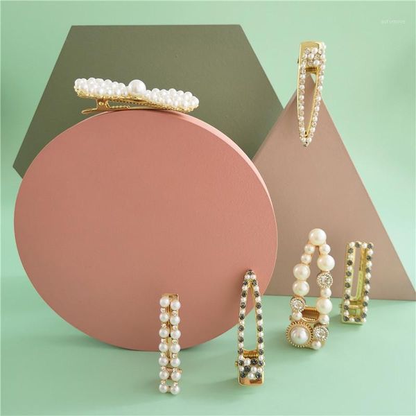 

fashionsnoops pearls hair clips for women hair barrette fashion hairpins snap barrettes trendy handmade styling accessories1, Golden;silver