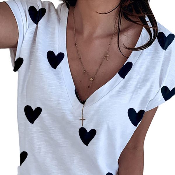 

vogue printed ladies letter summer v-neck short sleeve fashion t-shirts loose t-shirt women's t shirts, White