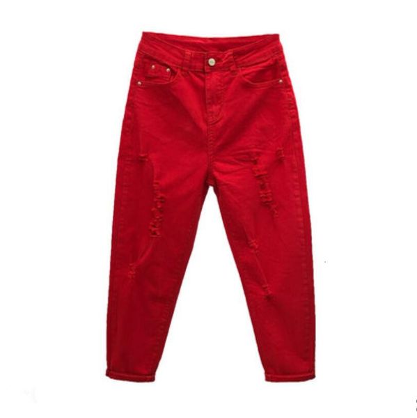 

2021 spring fashion red halloween female breeze casual cowboy hole high waist pants boyfriend jeans for woman p561 ztgf, Black;white