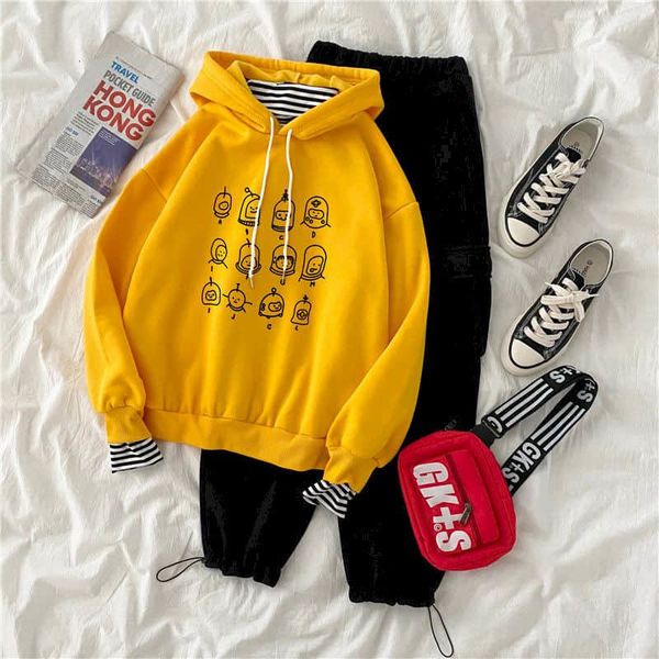 

fake 2 piece set women sets clothes 2021 autumn/winter new plus veet thick girl student korean loose overalls two-piece suit 8kes, Gray