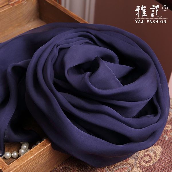 

scarves 100% real silk scarf dark blue women natural chiffon shawls wraps for ladies solid foulard femme lady, Blue;gray