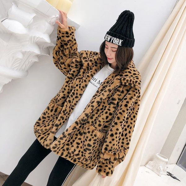 

fur & faux fur leopard print large size long sleeve fashion women coat new short winter women coat nuw3581, Black