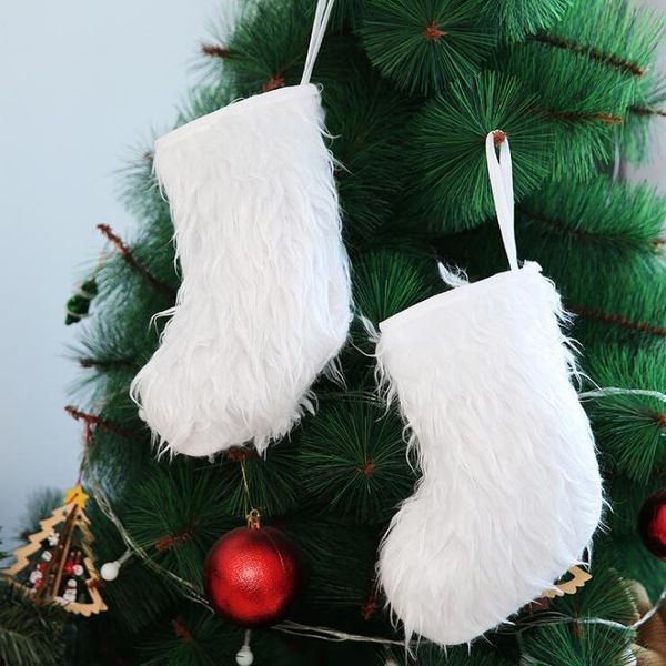 Meias de Natal branco pelúcia estoque crianças presentes sacos de Natal árvore pendentes pendentes retro santa encantador amanhecer amonimbas por atacado