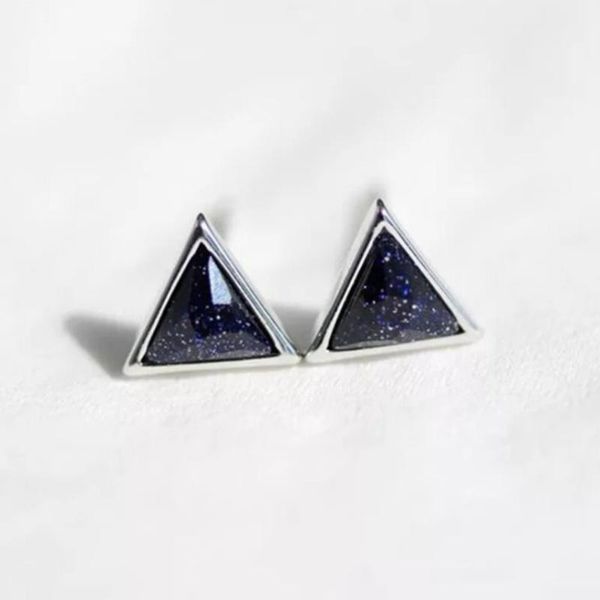 

silver plated geometric shape blue sand stone stud earrings for women party gift jewelry, Golden;silver