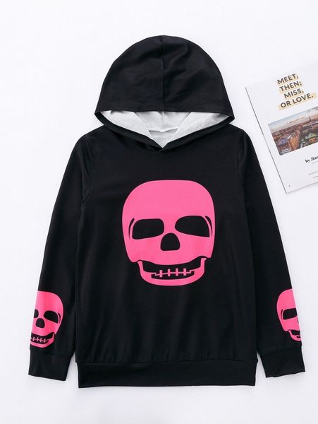 

men 1pc skull print hoodie a8f0#, Black