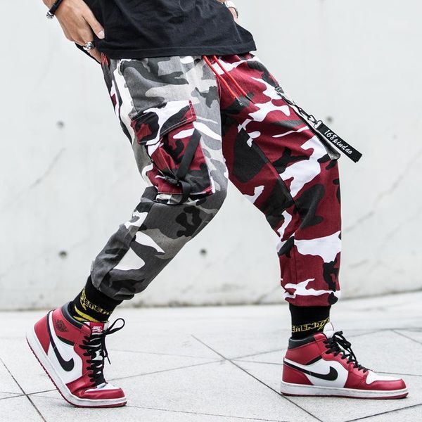 

new tide brand korean style style loose straight nine-point pants trousers men's elastic two-color camouflage pants1, Blue