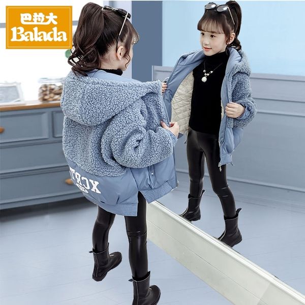 

girls' 9 down jacket 12-year-old autumn and winter clothes thickened 10 children's 8 lambs down cotton padded clothes hooded coat, Blue;gray
