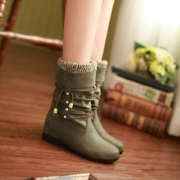 

boots autumn and winter big size female wool water drill binding ankle casual fashion inside heighten, Black