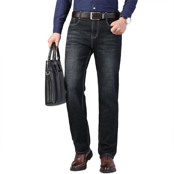 

2021 spring autumn men's elastic cotton stretch jeans pants straight fit denim trousers men's brand fashion big size 38 40,9533, Blue