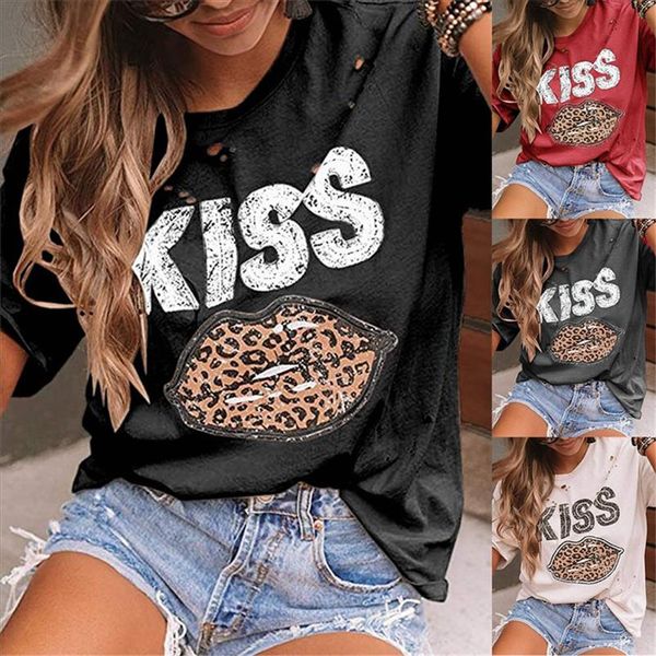 

kiss leopard lips print women t shirt o neck short sleeve hallow out harajuku tshirts summer oversized female mesh clothes, White