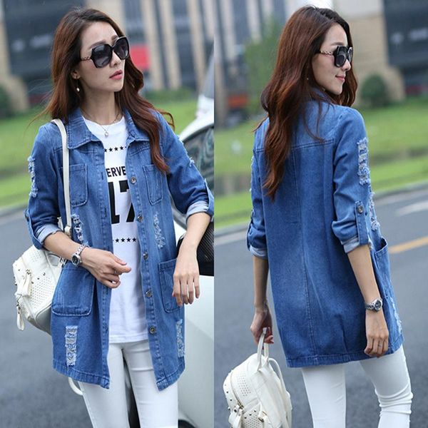

plus size 5xl denim jacket women 2021 new spring autumn fashion long sleeve jeans coat female casual ripped denim jacket top, Black;white