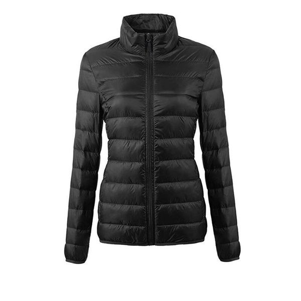 

women's puffer packable down jacket ultra light weight short coat with travel bag, Black