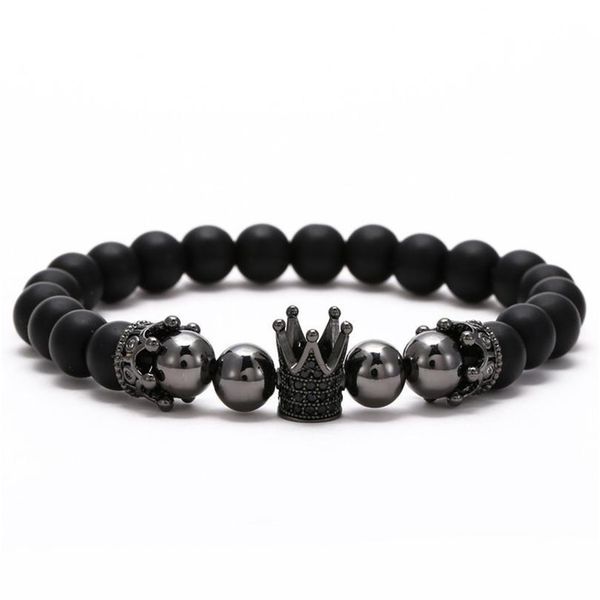 

black matte copper beads hand wear micro pave small crown high crown bracelet accessories bla qylnom