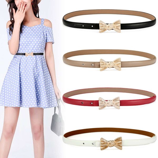 

women's leather thin belt simple versatile decorative bow with dress south korean cowhide skirt fashion, Black;brown