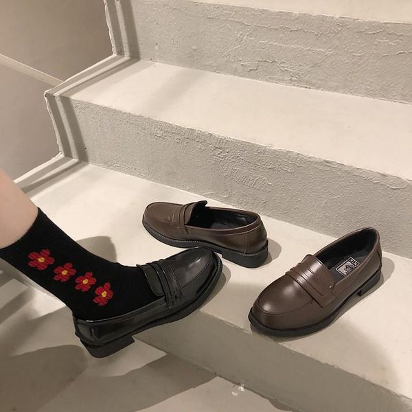 

корейская обувь женская обувь неглубокий рот оксфорды женская осень повседневная кроссовки британский стиль круглый ног все-матч 2020 платье, Black