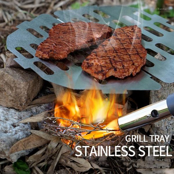 

camp kitchen bbq grill pan hexagonal folding stainless steel barbecue tray stove er plate cookware accessories for outdoor cooking1