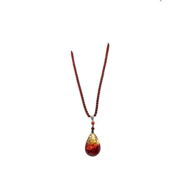 

ceromel natural amber flower drop blood necklace for man and woman mrh7, Silver