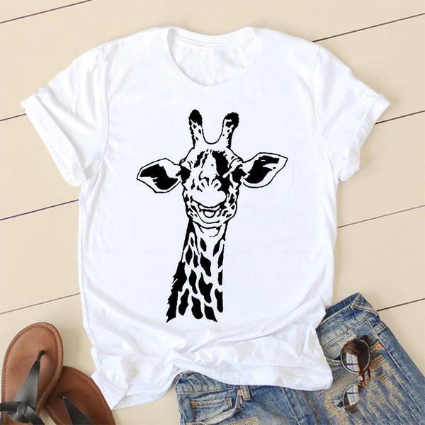 

giraffe print white women t shirts women's summer harajuku cute animal pattern t shirt female casual cotton short sleeve