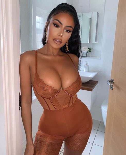 

women's jumpsuits & rompers summer style sleeveless brown black lace bandage playsuits 2021 celebrity designer fashion playsuit, Black;white