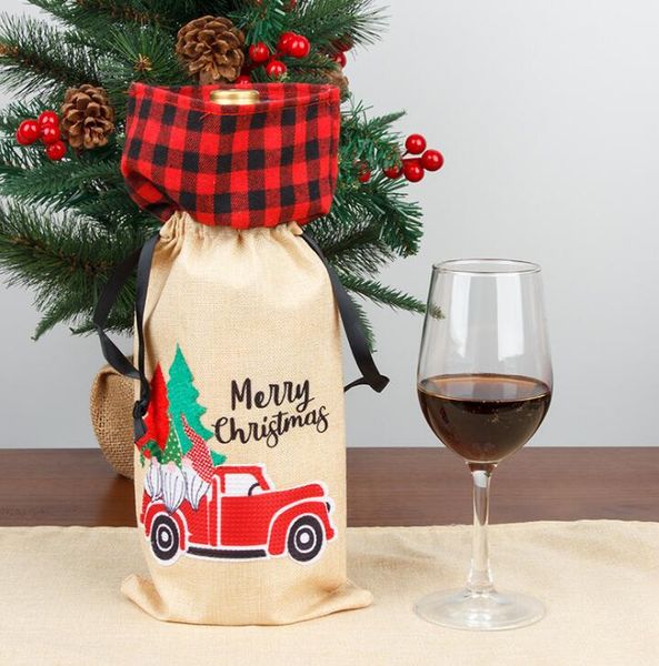 plaid natalizi sacchetti per bottiglie di vino creativo decorazione per la casa di un vecchio albero di natale Set di bottiglie di champagne per la decorazione di bottiglie di Natale