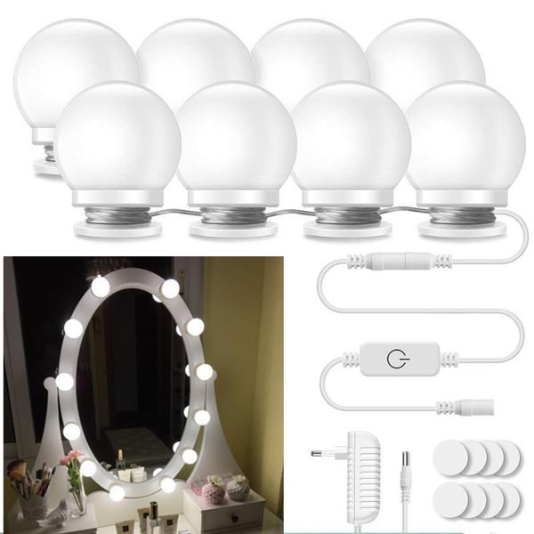 

wall lamp vanity mirror lights, hollywood style led light 10/12 dimmable bulbs kit for makeup dressing table with touch dimmer
