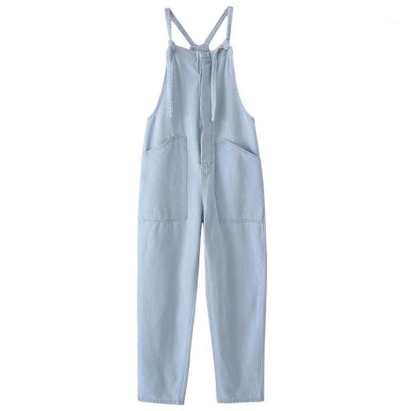 

jumpsuit womens summer 2020 street trend new light blue pocket decorative denim strap jumpsuit beach holiday party rompers1, Black;white