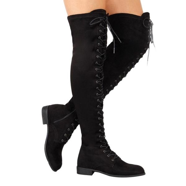 

boots thigh high women winter shoes over the knee suede female plus size, Black