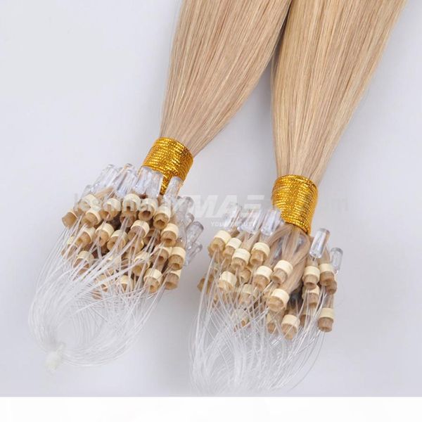 

vmae brazilian micro loop ring human hair extensions 1g s 100g micro beads weft virgin remy hair extensions straight natural color blonde, Black