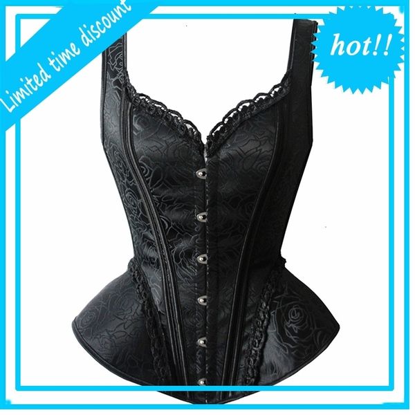 

retro victorian corset steampunk floral boned corsets women strap slim bustiers gothic lace up corselet, Black;white