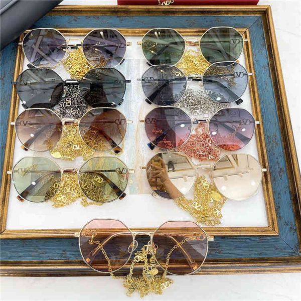 

2022 factory wholesale va fashion large round frame metal chain sunglasses same hanging sunglasses, White;black