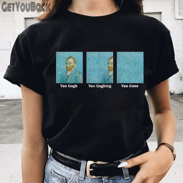 

van gogh van gogh van gogh fun black t-shirt for girls round neck harajuku 90s tee, White