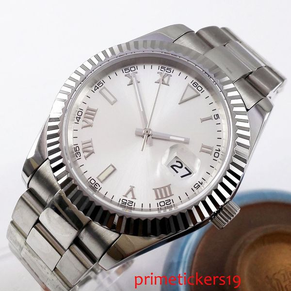 

roman numerals 40mm white/grey dial sapphire glass bracelet clasp automatic men's wrist watch p188, Slivery;brown