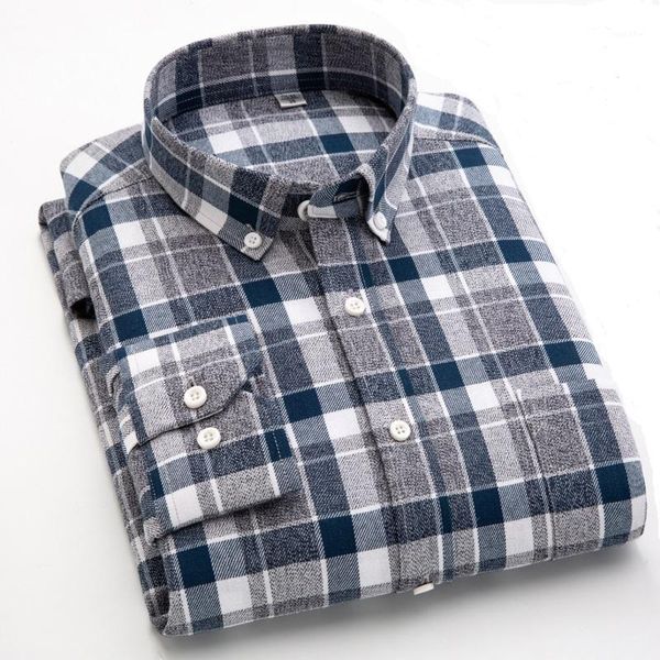 

2020 new 100% cotton flannel mens plaid shirt slim fit spring autumn male brand casual long sleeved shirts ds3931, White;black