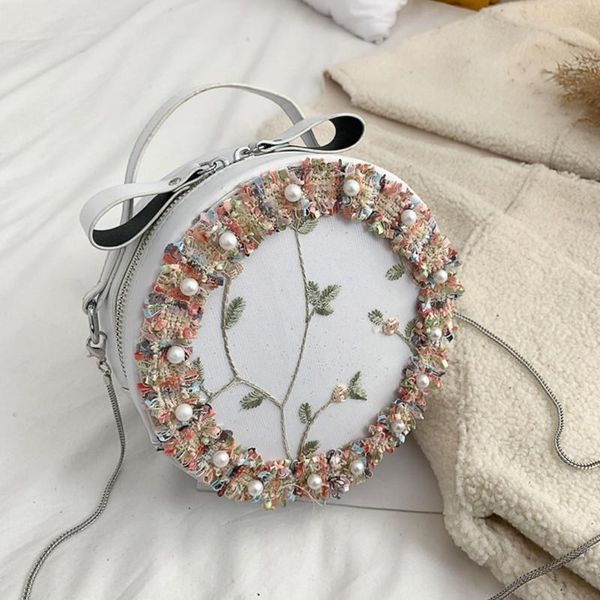 

cute lady chain bag lace flower small round bag women handbags pu leather female shoulder mini crossbody bags for women 2021
