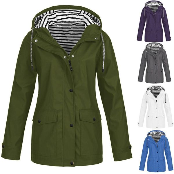 

veste femme fashion women solid rain jacket outdoor plus size waterproof hooded raincoat windproof chaqueta mujer, Black;brown