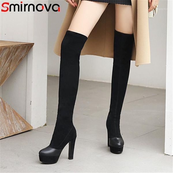 

smirnova 2021 new arrive over the knee high boots women super high heel platform boots slim stretch women black1, Black